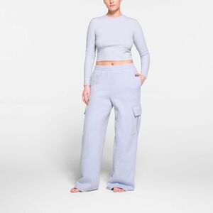 Skims Large Oversized Boyfriend Cotton Fleece Cargo Sweatpants Zen Blue